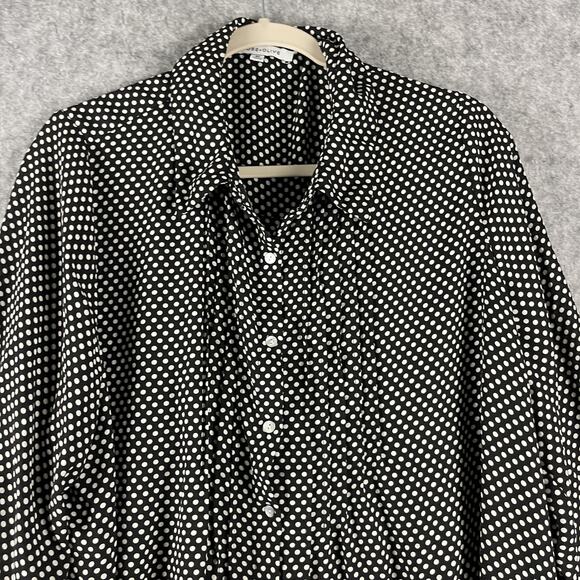 Rose Olive Tunic Top Woman 2X Black Polka Dot Button Front 3/4 Sleeve Relaxed - Picture 2 of 12